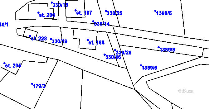 Parcela st. 330/16 v KÚ Nezdice na Šumavě, Katastrální mapa