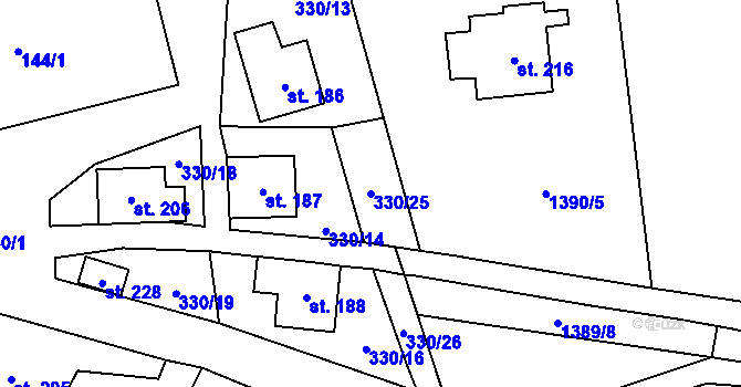 Parcela st. 330/25 v KÚ Nezdice na Šumavě, Katastrální mapa