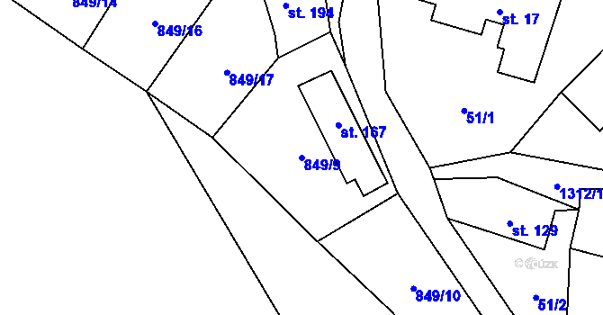 Parcela st. 849/9 v KÚ Nezdice na Šumavě, Katastrální mapa