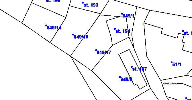 Parcela st. 849/17 v KÚ Nezdice na Šumavě, Katastrální mapa