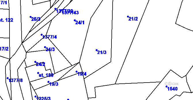 Parcela st. 21/3 v KÚ Nezdice na Šumavě, Katastrální mapa