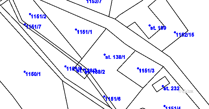 Parcela st. 138/1 v KÚ Nezdice na Šumavě, Katastrální mapa