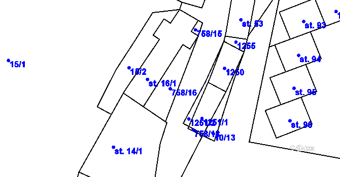 Parcela st. 758/16 v KÚ Nezdřev, Katastrální mapa