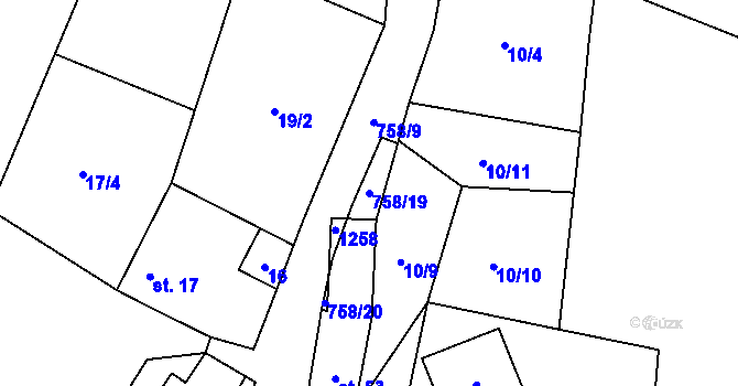 Parcela st. 758/19 v KÚ Nezdřev, Katastrální mapa