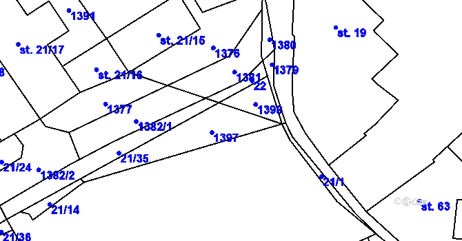 Parcela st. 21/5 v KÚ Milínov u Nezvěstic, Katastrální mapa