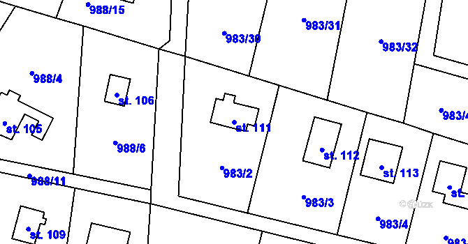 Parcela st. 111 v KÚ Milínov u Nezvěstic, Katastrální mapa