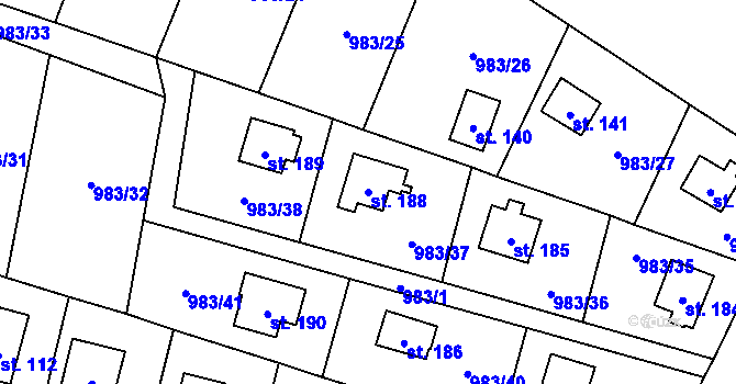 Parcela st. 188 v KÚ Milínov u Nezvěstic, Katastrální mapa