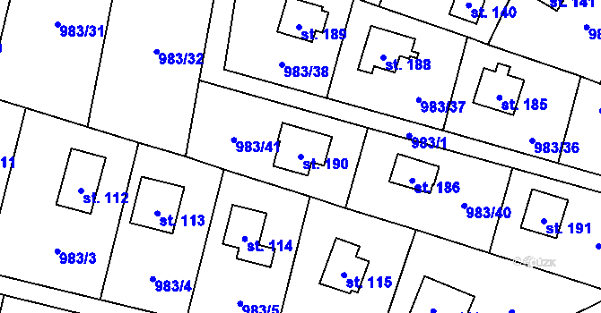 Parcela st. 190 v KÚ Milínov u Nezvěstic, Katastrální mapa