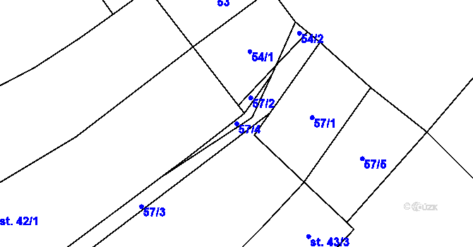 Parcela st. 57/4 v KÚ Milínov u Nezvěstic, Katastrální mapa