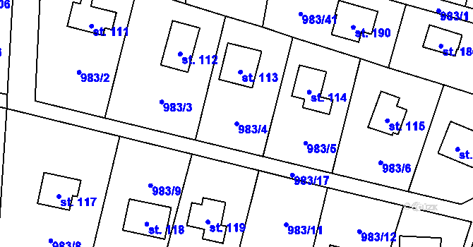 Parcela st. 983/4 v KÚ Milínov u Nezvěstic, Katastrální mapa