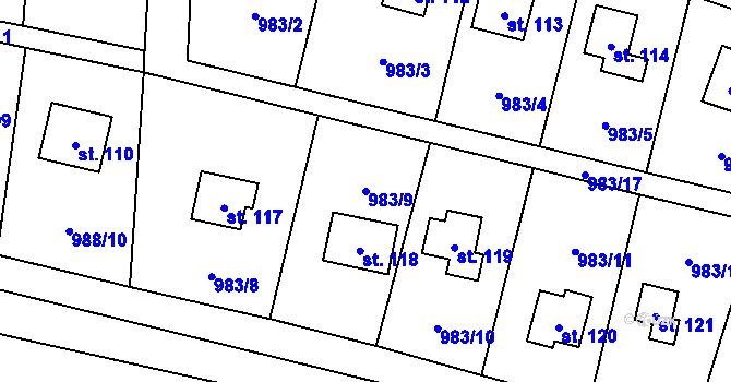Parcela st. 983/9 v KÚ Milínov u Nezvěstic, Katastrální mapa