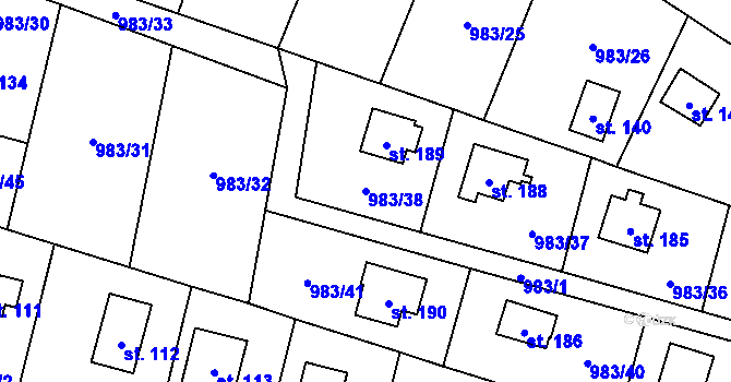 Parcela st. 983/38 v KÚ Milínov u Nezvěstic, Katastrální mapa