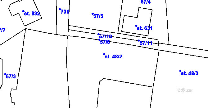 Parcela st. 48/2 v KÚ Nezvěstice, Katastrální mapa