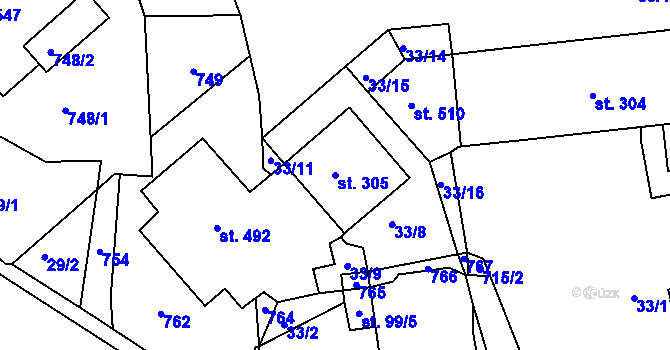 Parcela st. 305 v KÚ Nezvěstice, Katastrální mapa