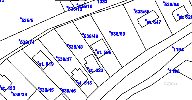 Parcela st. 506 v KÚ Nezvěstice, Katastrální mapa