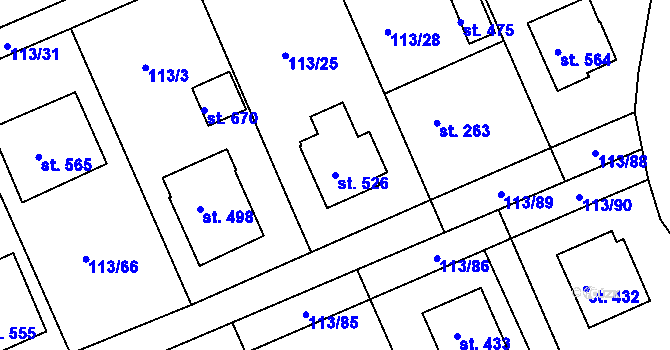 Parcela st. 526 v KÚ Nezvěstice, Katastrální mapa