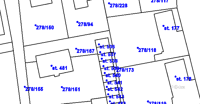 Parcela st. 537 v KÚ Nezvěstice, Katastrální mapa