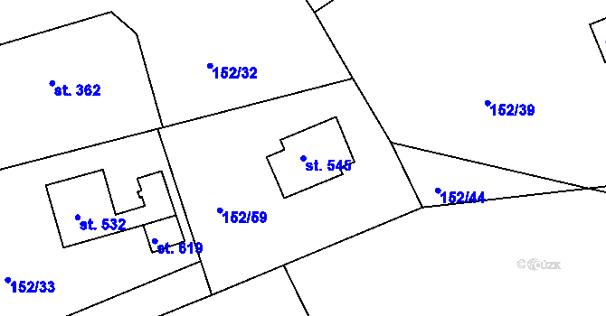 Parcela st. 545 v KÚ Nezvěstice, Katastrální mapa