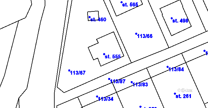 Parcela st. 555 v KÚ Nezvěstice, Katastrální mapa