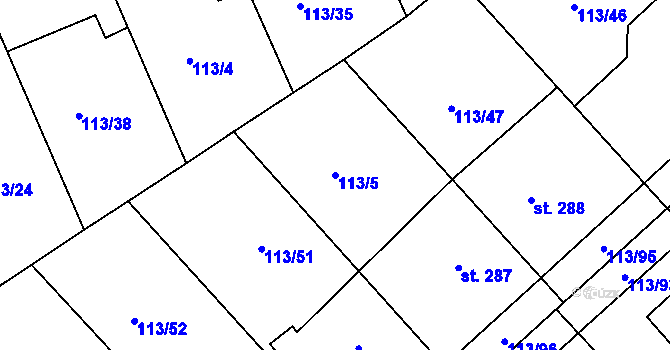 Parcela st. 113/5 v KÚ Nezvěstice, Katastrální mapa