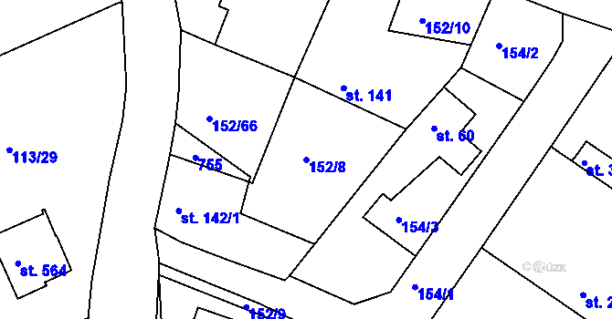 Parcela st. 152/8 v KÚ Nezvěstice, Katastrální mapa