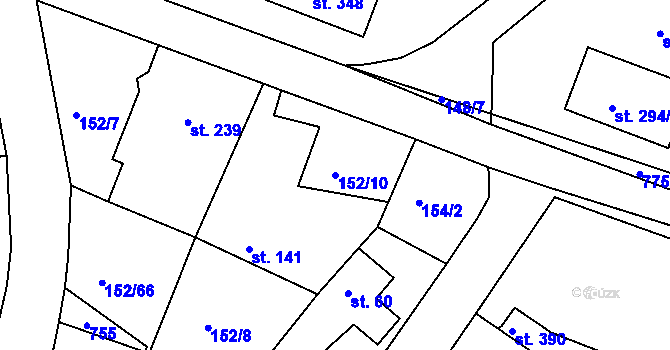 Parcela st. 152/10 v KÚ Nezvěstice, Katastrální mapa