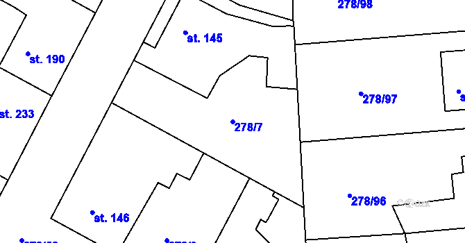 Parcela st. 278/7 v KÚ Nezvěstice, Katastrální mapa