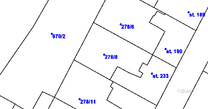 Parcela st. 278/8 v KÚ Nezvěstice, Katastrální mapa