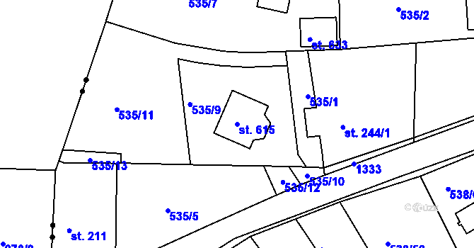 Parcela st. 615 v KÚ Nezvěstice, Katastrální mapa