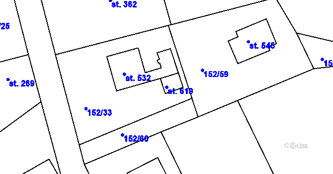 Parcela st. 619 v KÚ Nezvěstice, Katastrální mapa