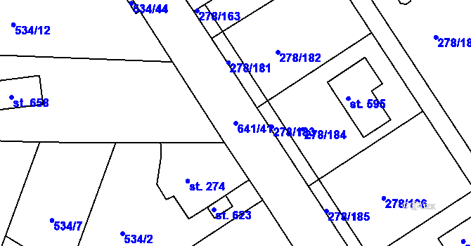 Parcela st. 641/41 v KÚ Nezvěstice, Katastrální mapa