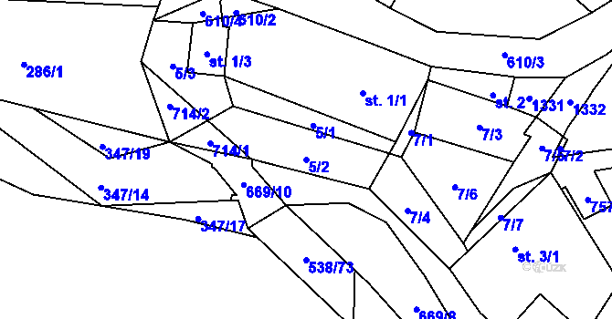 Parcela st. 5/2 v KÚ Nezvěstice, Katastrální mapa
