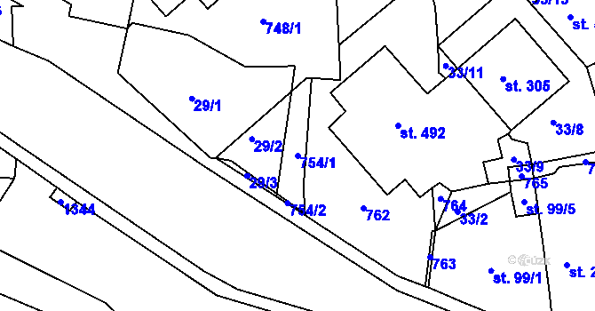 Parcela st. 754/1 v KÚ Nezvěstice, Katastrální mapa