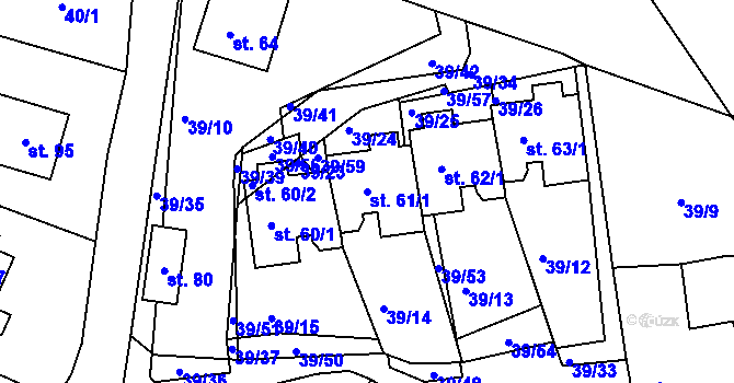 Parcela st. 61/1 v KÚ Olešná u Nezvěstic, Katastrální mapa