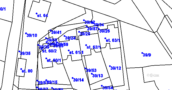 Parcela st. 62/1 v KÚ Olešná u Nezvěstic, Katastrální mapa