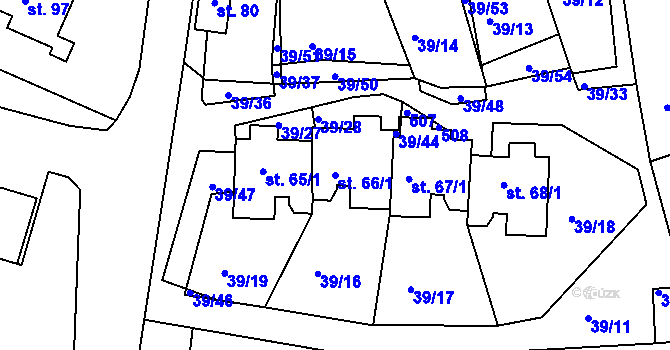Parcela st. 66/1 v KÚ Olešná u Nezvěstic, Katastrální mapa