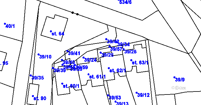 Parcela st. 39/25 v KÚ Olešná u Nezvěstic, Katastrální mapa