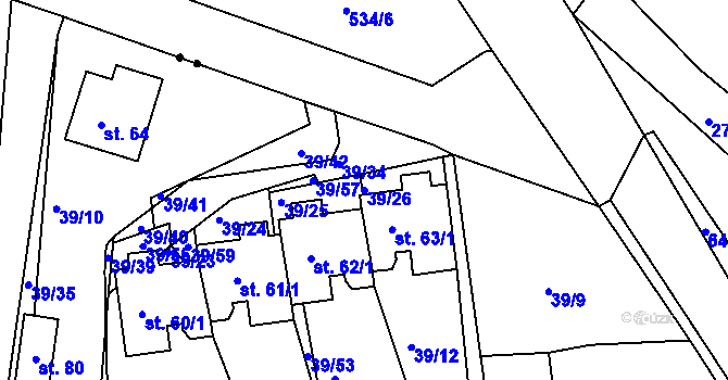Parcela st. 39/26 v KÚ Olešná u Nezvěstic, Katastrální mapa