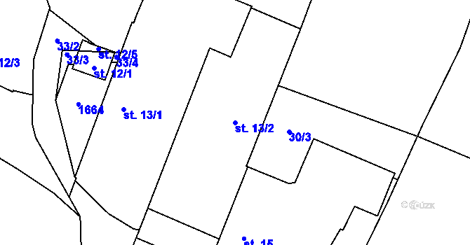 Parcela st. 13/2 v KÚ Žákava, Katastrální mapa