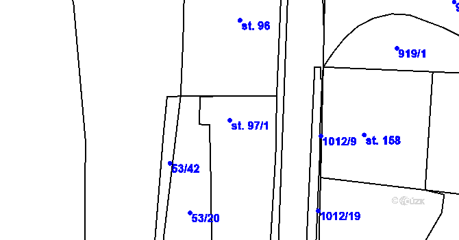 Parcela st. 97/1 v KÚ Žákava, Katastrální mapa