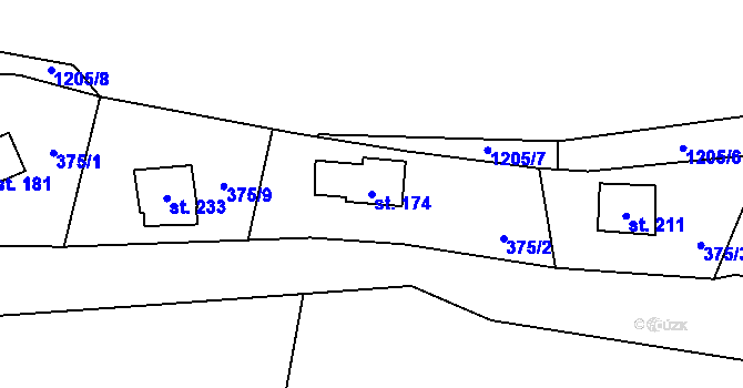 Parcela st. 174 v KÚ Žákava, Katastrální mapa