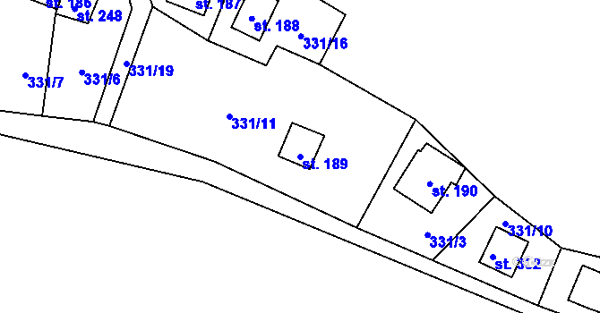 Parcela st. 189 v KÚ Žákava, Katastrální mapa