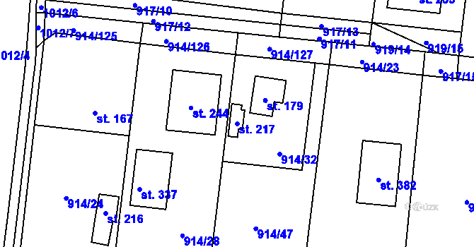 Parcela st. 217 v KÚ Žákava, Katastrální mapa