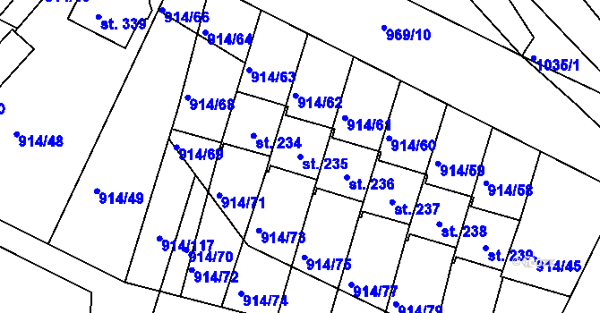 Parcela st. 235 v KÚ Žákava, Katastrální mapa