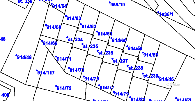 Parcela st. 236 v KÚ Žákava, Katastrální mapa
