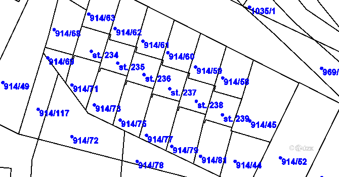 Parcela st. 237 v KÚ Žákava, Katastrální mapa