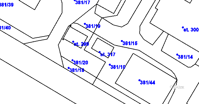 Parcela st. 317 v KÚ Žákava, Katastrální mapa