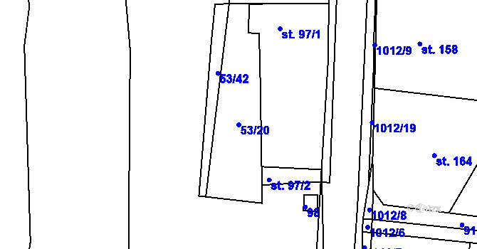 Parcela st. 53/20 v KÚ Žákava, Katastrální mapa