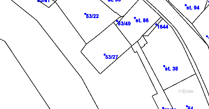 Parcela st. 53/27 v KÚ Žákava, Katastrální mapa