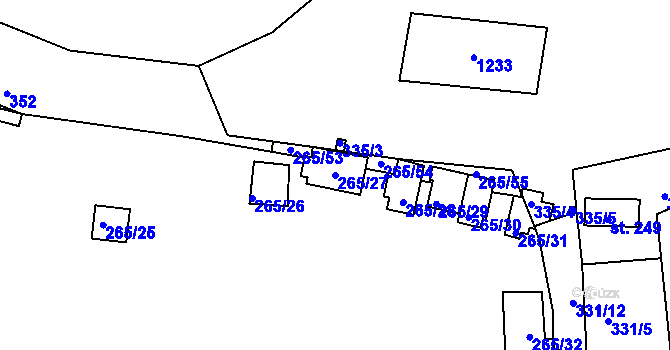 Parcela st. 265/27 v KÚ Žákava, Katastrální mapa